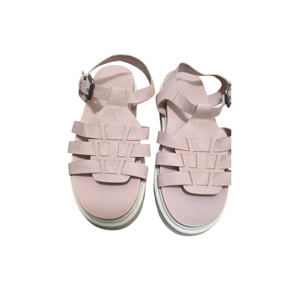 Lane Bryant Pink Faux Leather Chunky Strappy Sandals With Adjustable Buckle  Siz